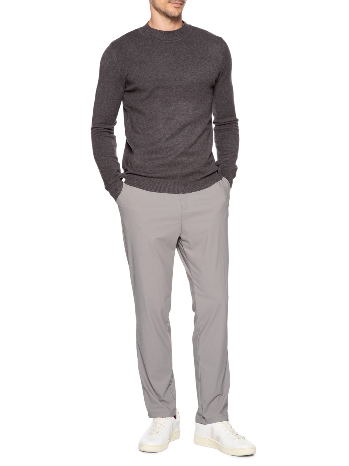 Tricot Masculino Gola Alta Básico Cinza '2 Essential