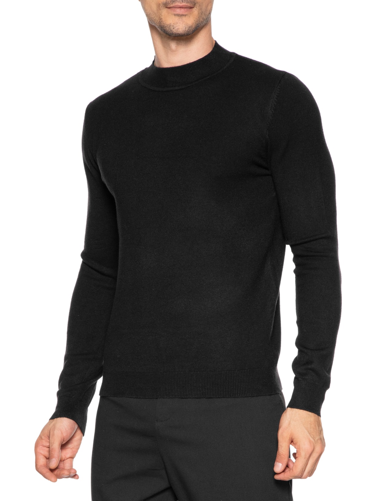 Tricot Masculino Gola Alta Básico Preto '2 Essential