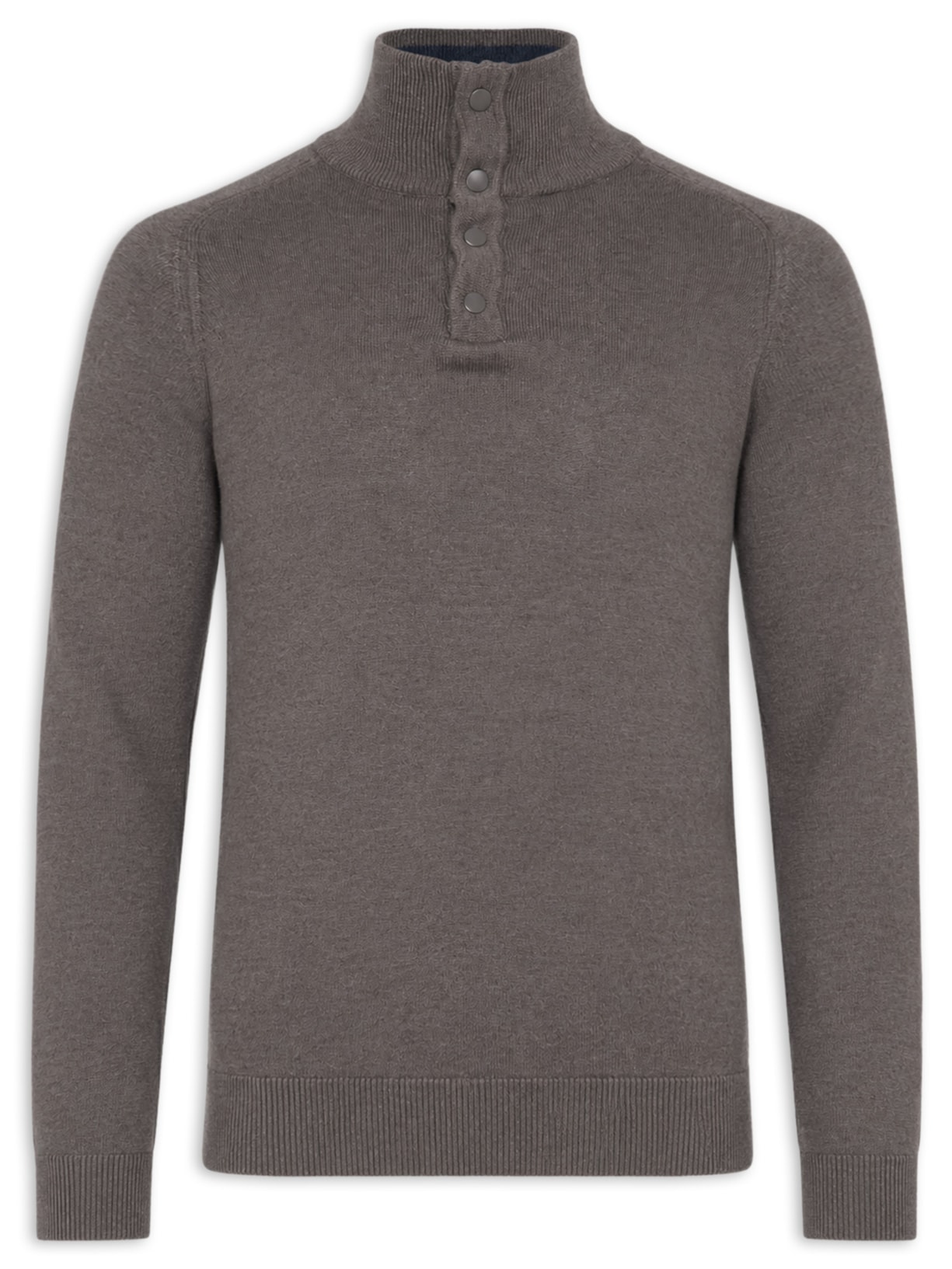Tricot Masculino Gola Alta Com Fechamento Duplo – Marrom '2 Essential