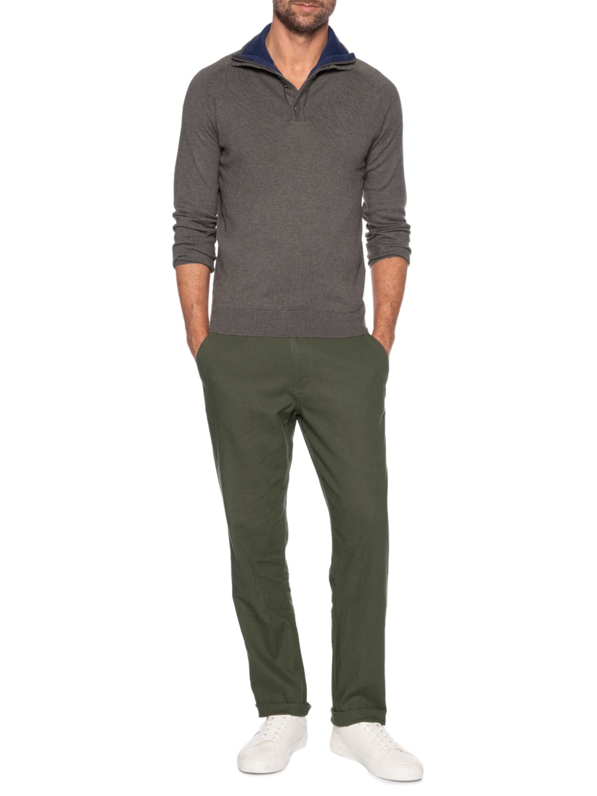 Tricot Masculino Gola Alta Com Fechamento Duplo – Marrom '2 Essential