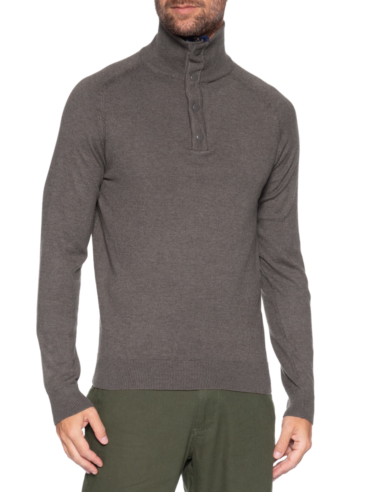 Tricot Masculino Gola Alta Com Fechamento Duplo – Marrom '2 Essential