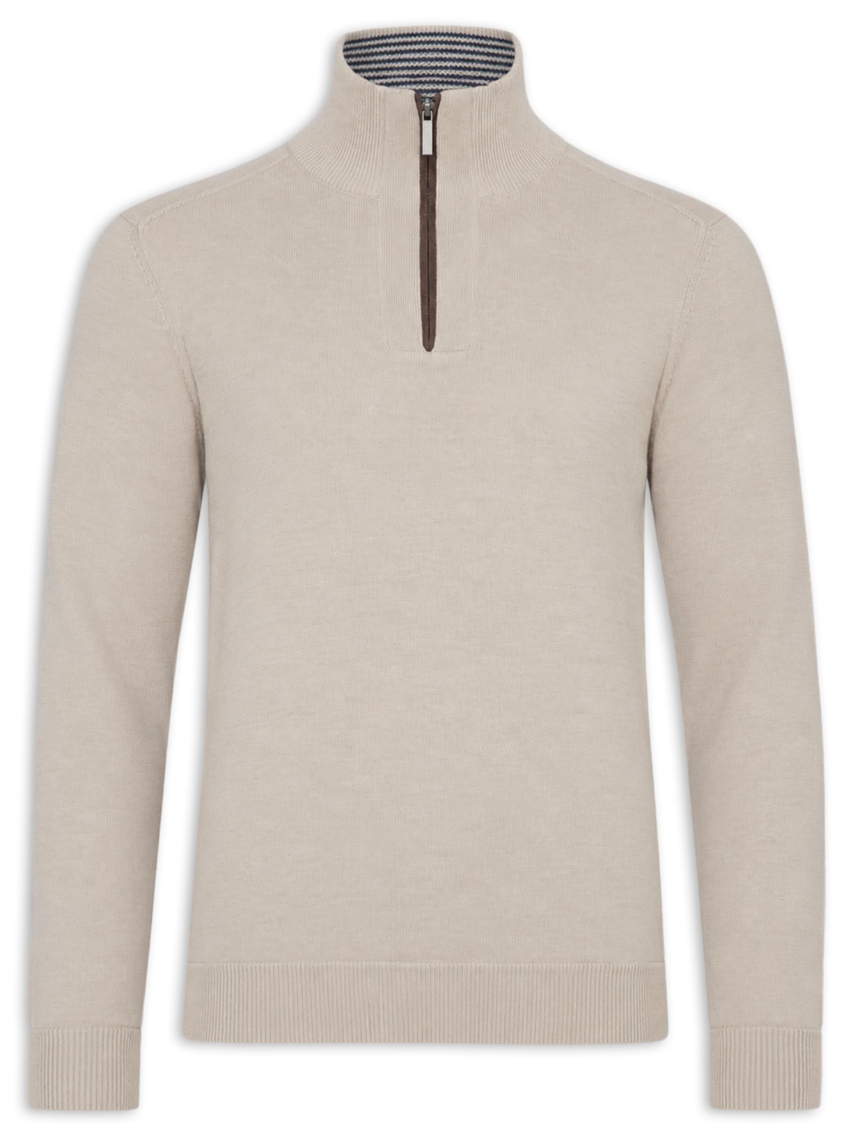 Tricot Masculino Gola Alta e Meio Zíper – Bege '2 Essential