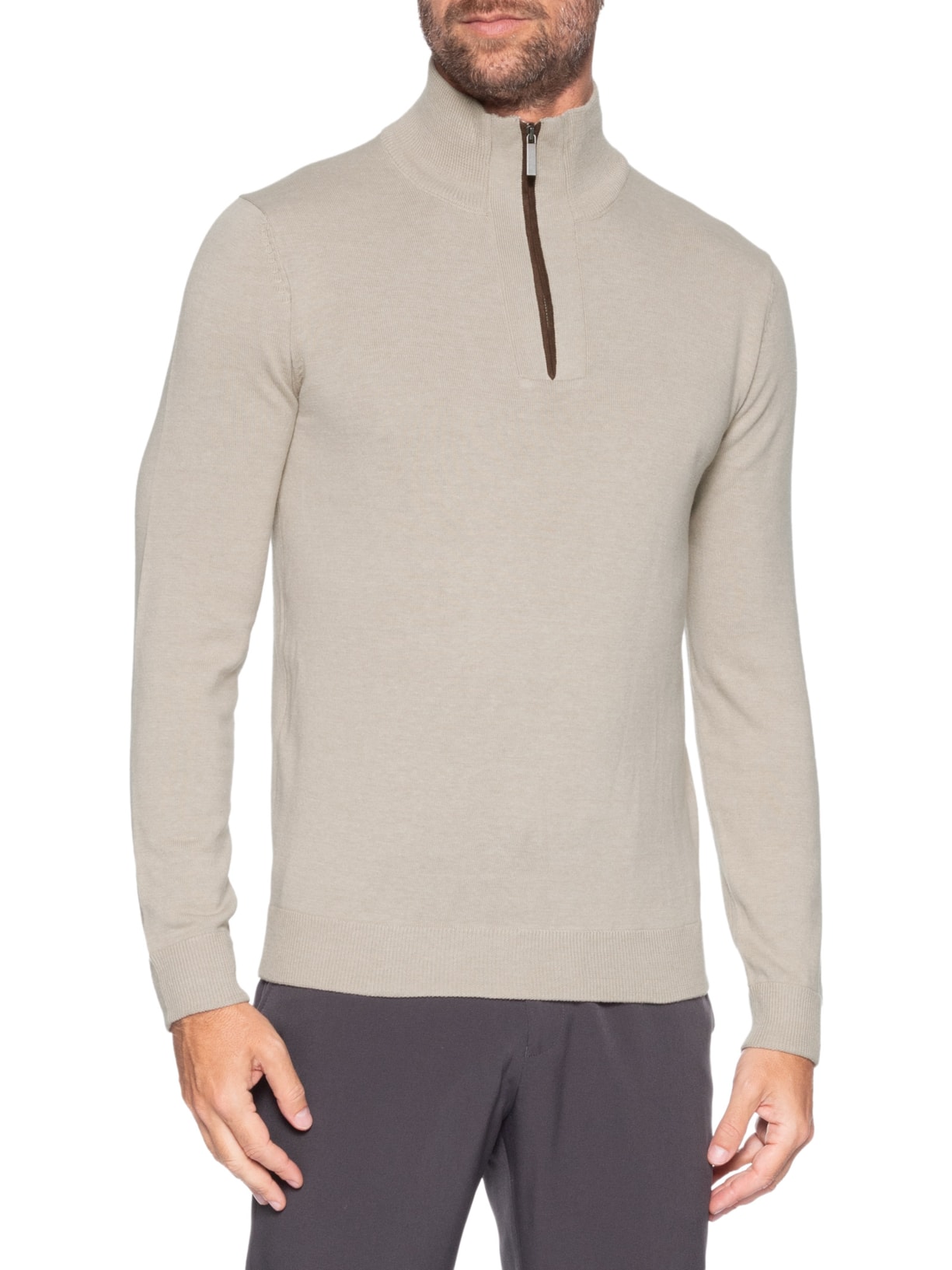 Tricot Masculino Gola Alta e Meio Zíper – Bege '2 Essential