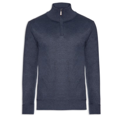 Tricot Masculino Gola Alta Meio Zíper - Azul