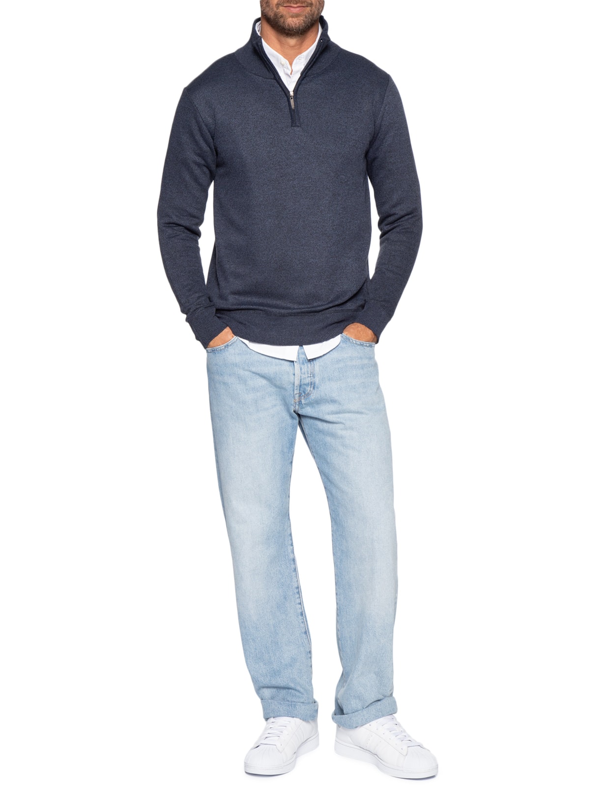 Tricot Masculino Gola Alta Meio Zíper Azul Basiq Men