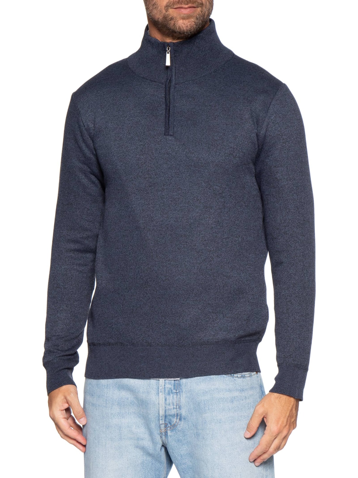 Tricot Masculino Gola Alta Meio Zíper Azul Basiq Men