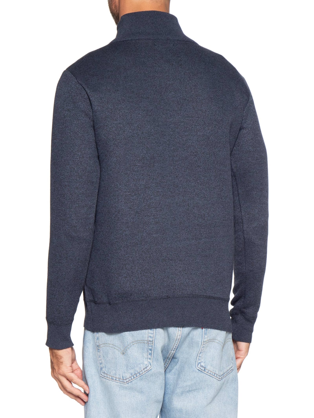 Tricot Masculino Gola Alta Meio Zíper Azul Basiq Men