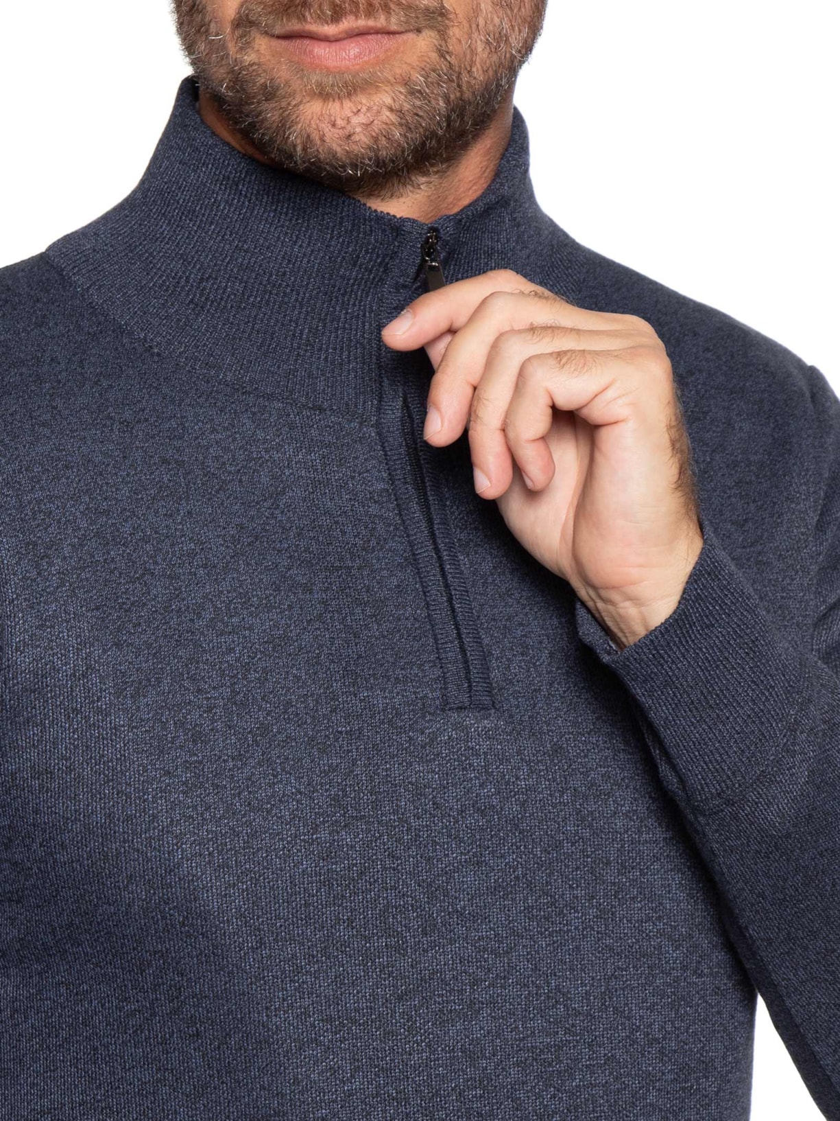 Tricot Masculino Gola Alta Meio Zíper Azul Basiq Men