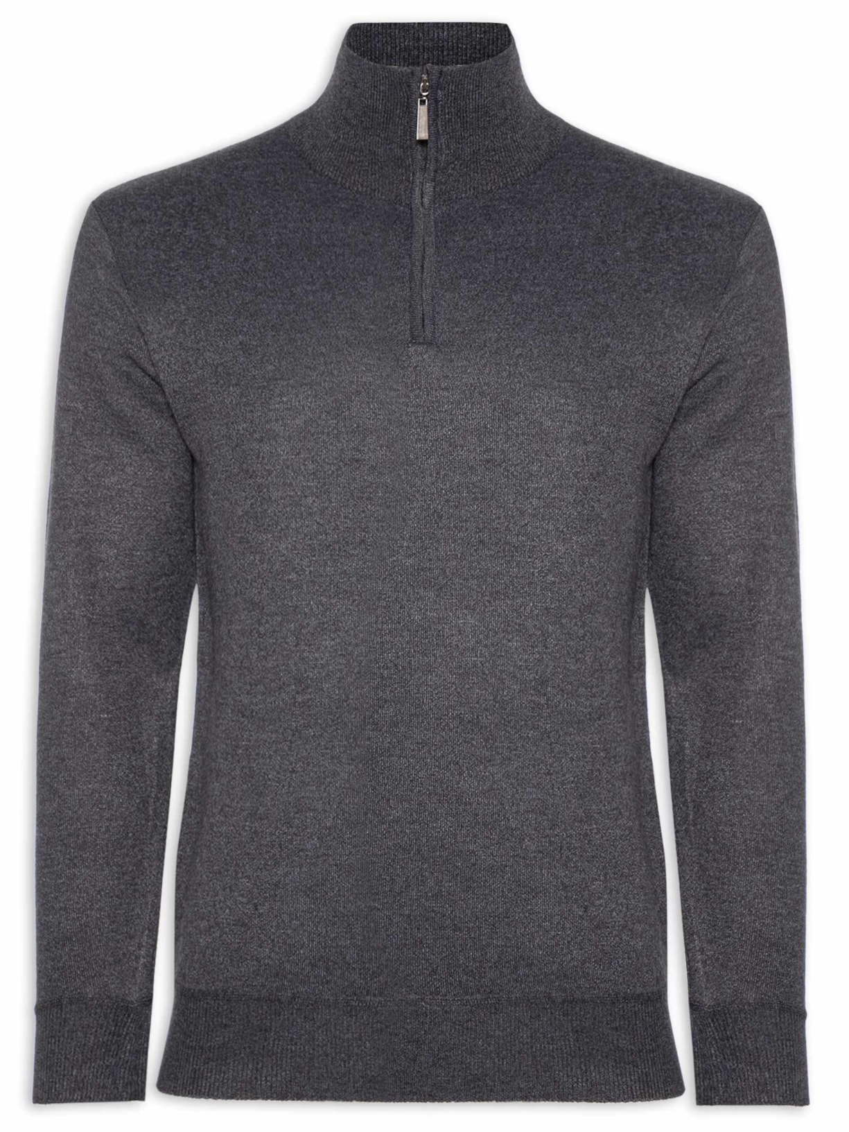 Tricot Masculino Gola Alta Meio Zíper Cinza Basiq Men