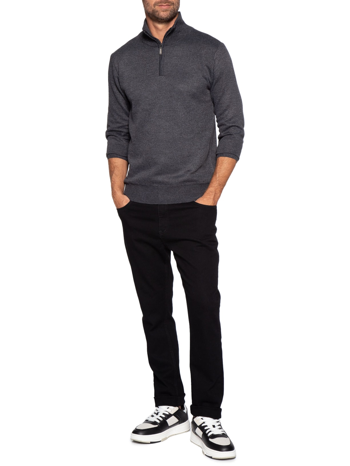 Tricot Masculino Gola Alta Meio Zíper Cinza Basiq Men