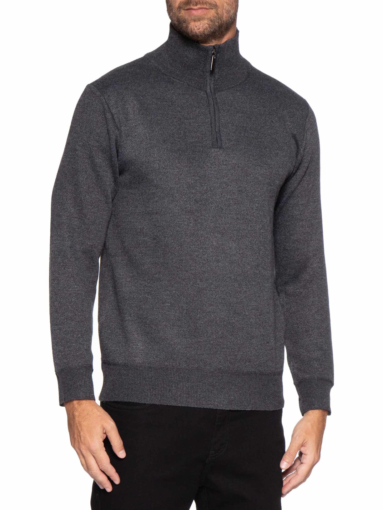 Tricot Masculino Gola Alta Meio Zíper Cinza Basiq Men