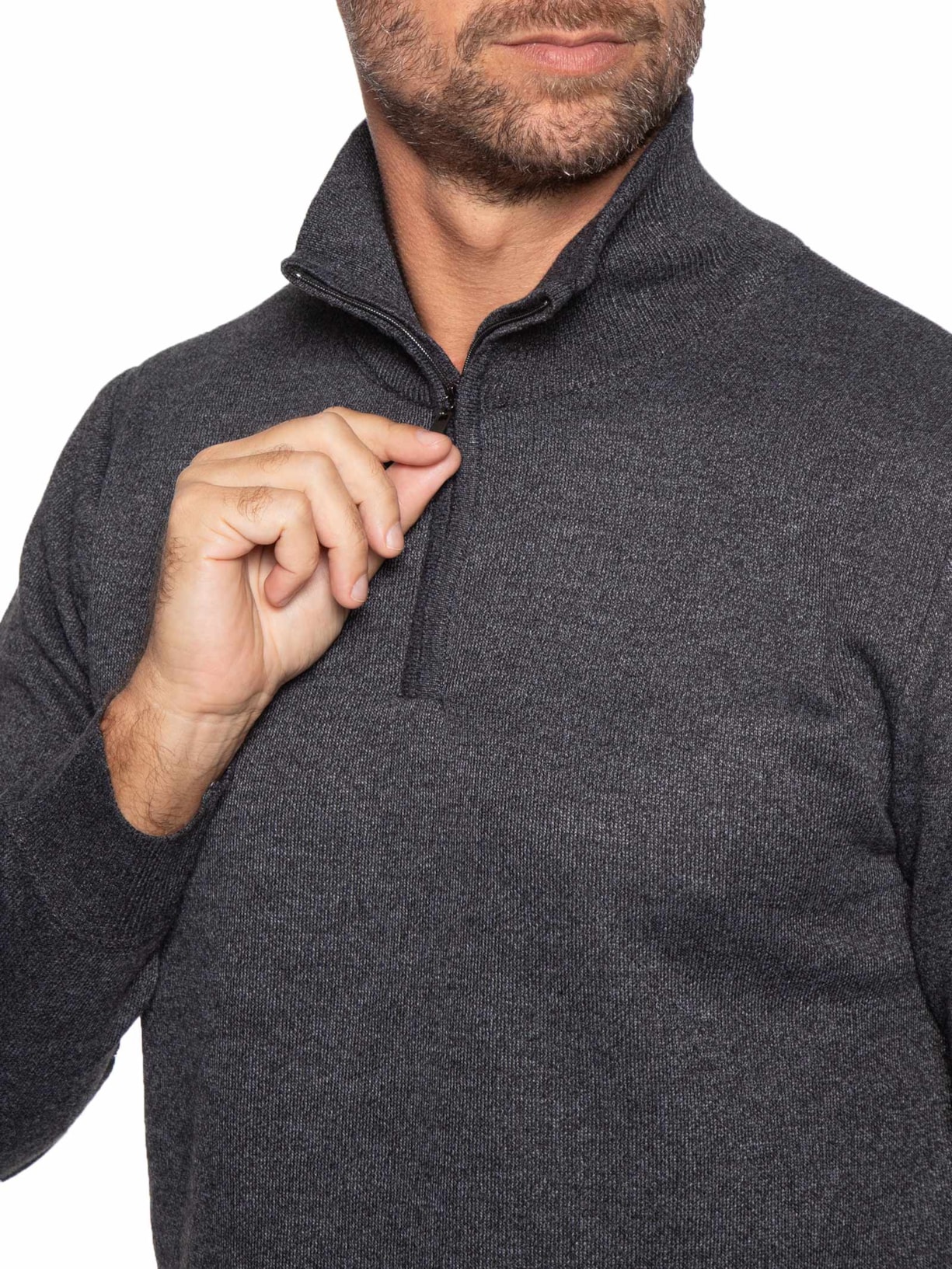 Tricot Masculino Gola Alta Meio Zíper Cinza Basiq Men