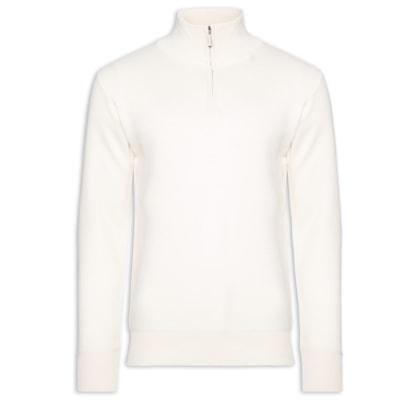 Tricot Masculino Gola Alta Meio Zíper - Off White