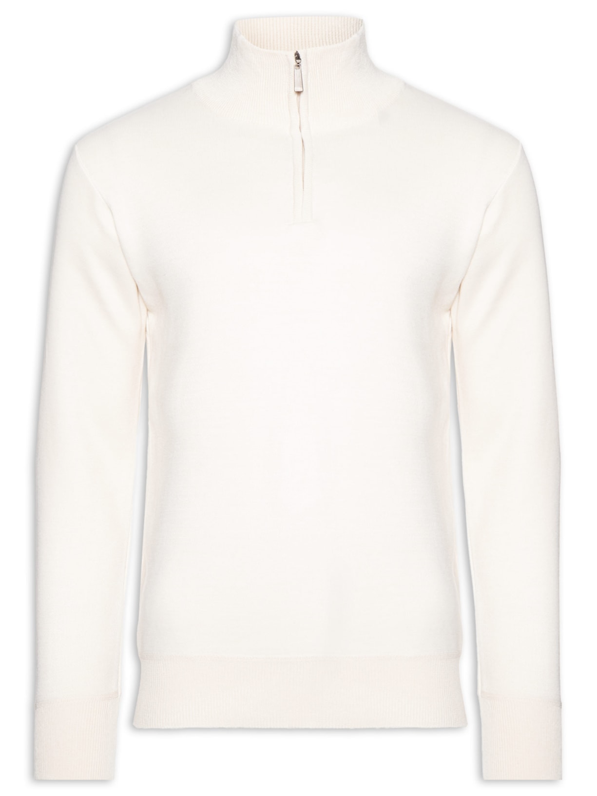 Tricot Masculino Gola Alta Meio Zíper - Off White