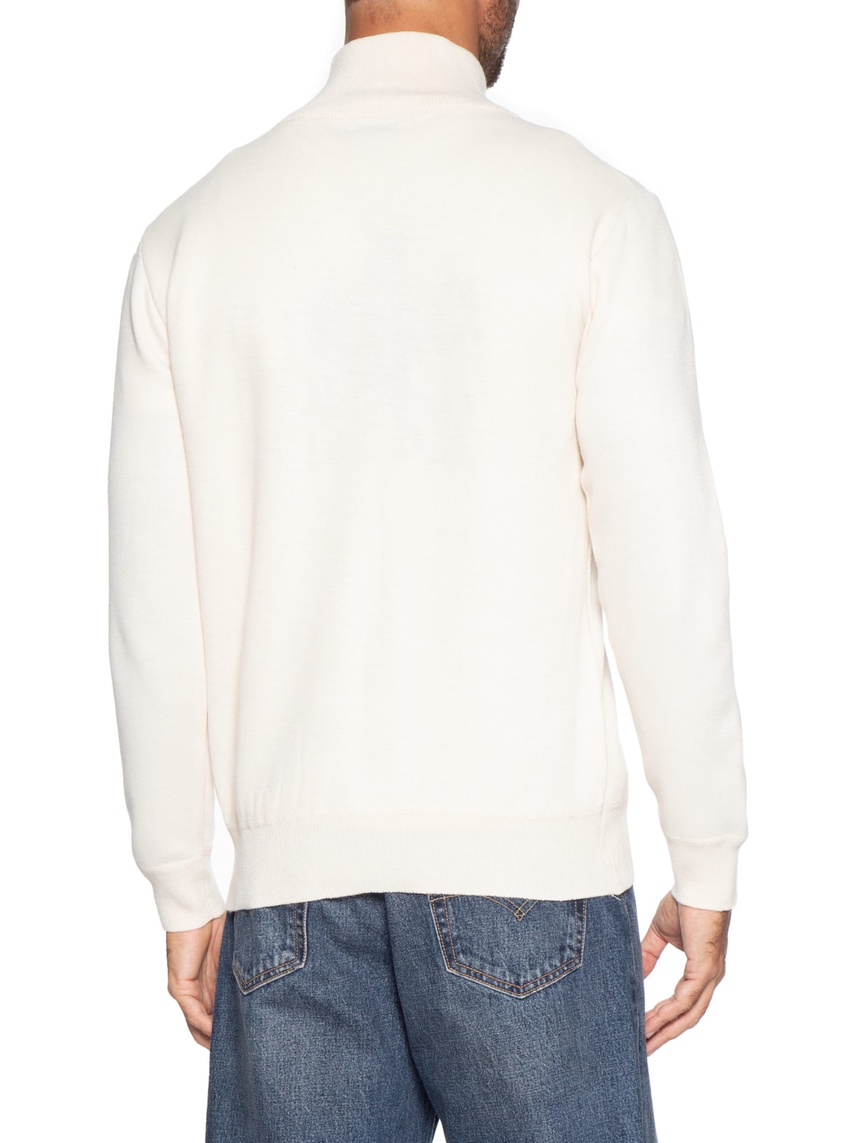 Tricot Masculino Gola Alta Meio Zíper Off White Basiq Men