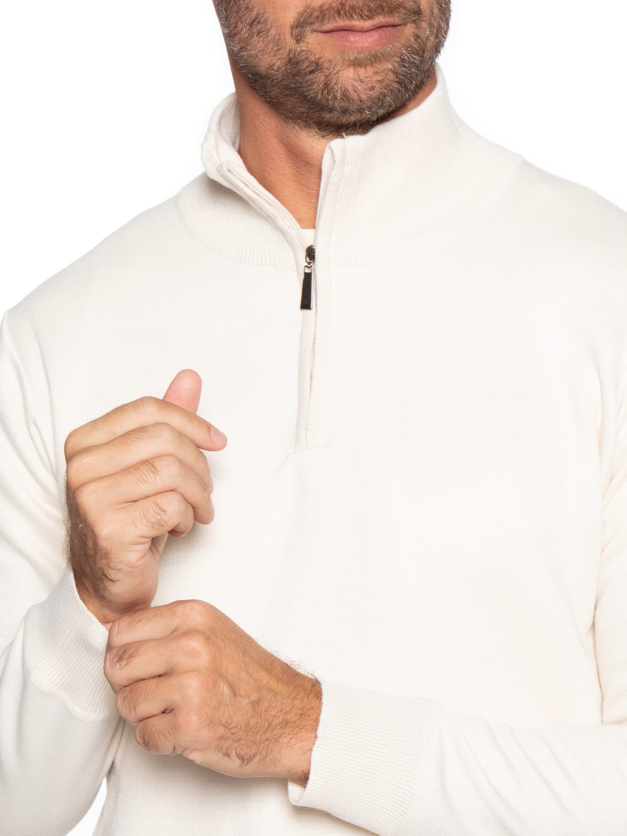Tricot Masculino Gola Alta Meio Zíper Off White Basiq Men