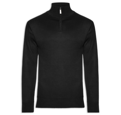 Tricot Masculino Gola Alta Meio Zíper - Preto