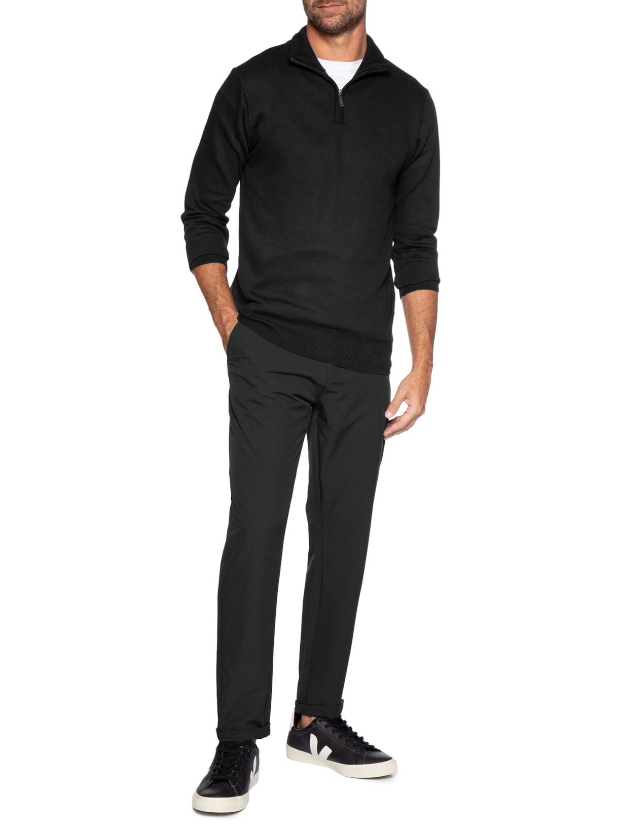 Tricot Masculino Gola Alta Meio Zíper Preto Basiq Men