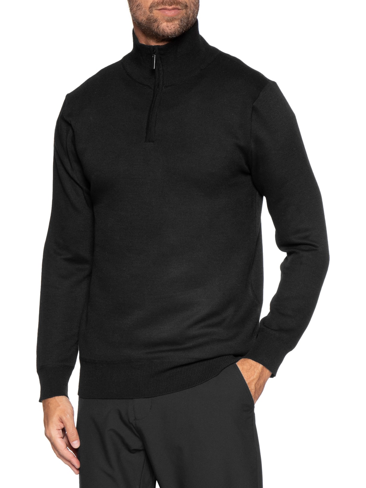 Tricot Masculino Gola Alta Meio Zíper Preto Basiq Men