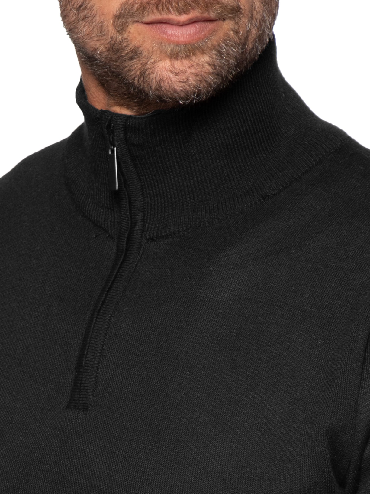 Tricot Masculino Gola Alta Meio Zíper Preto Basiq Men