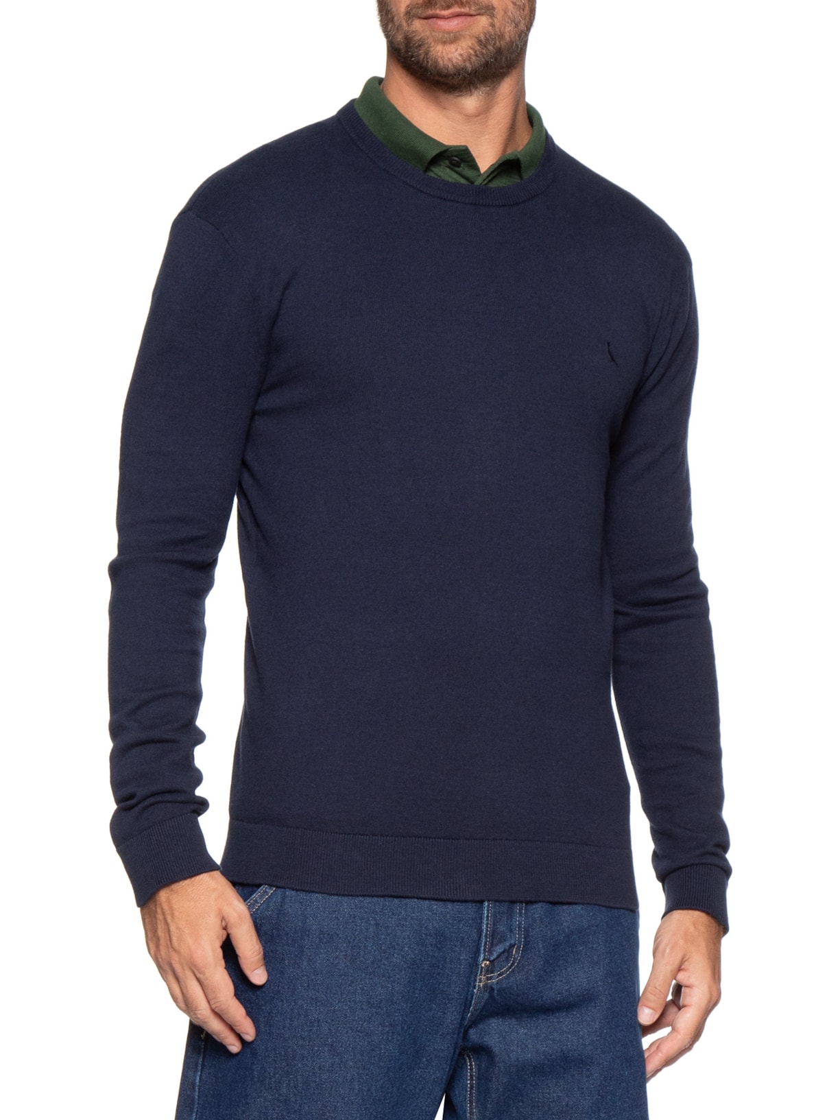 Tricot Masculino Gola Careca Azul Reserva