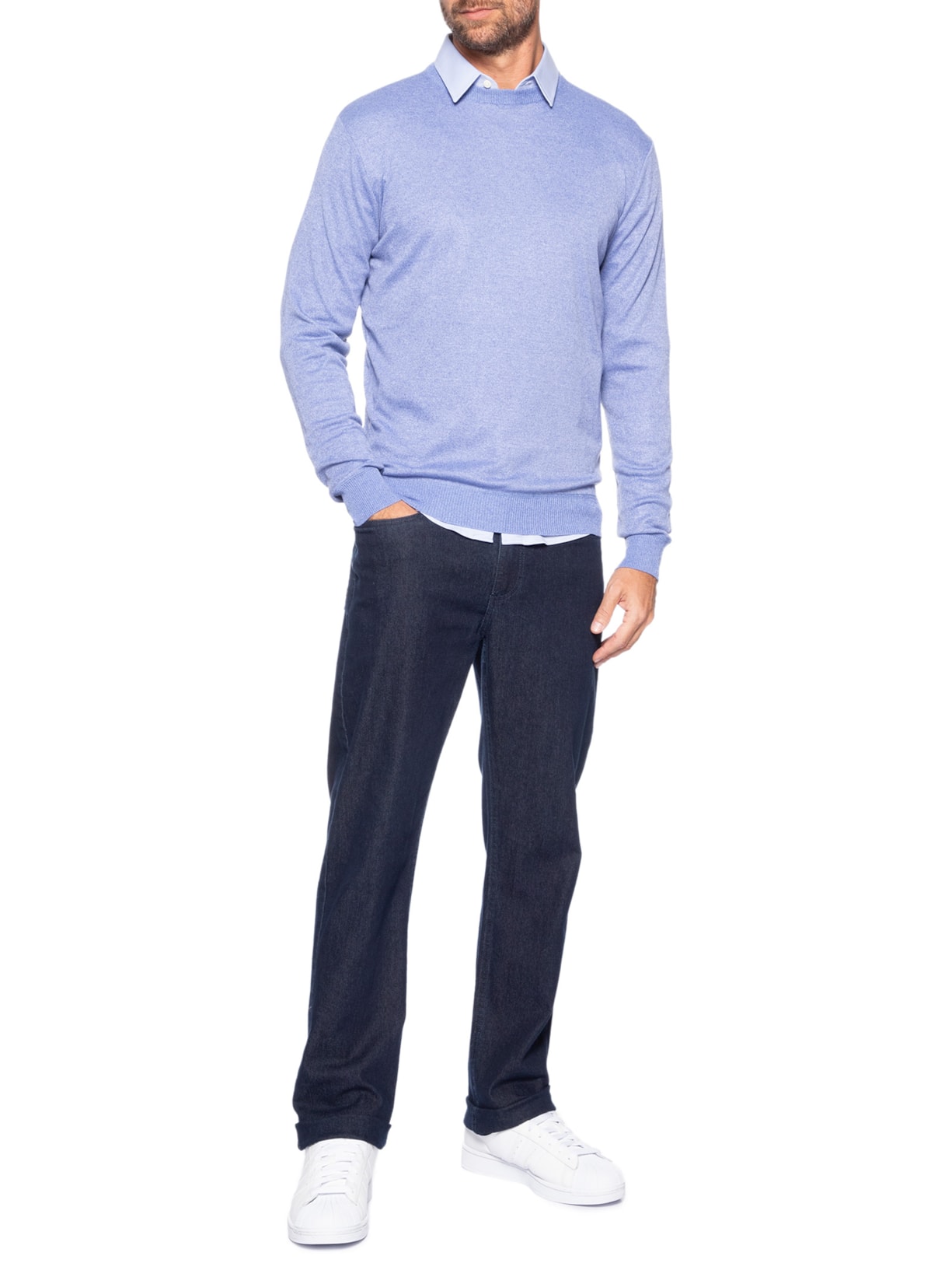 Tricot Masculino Gola Redonda Azul Basiq Men