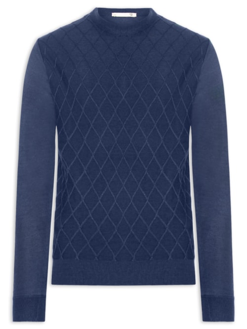 Tricot Masculino Gola Redonda Texturizado - Azul