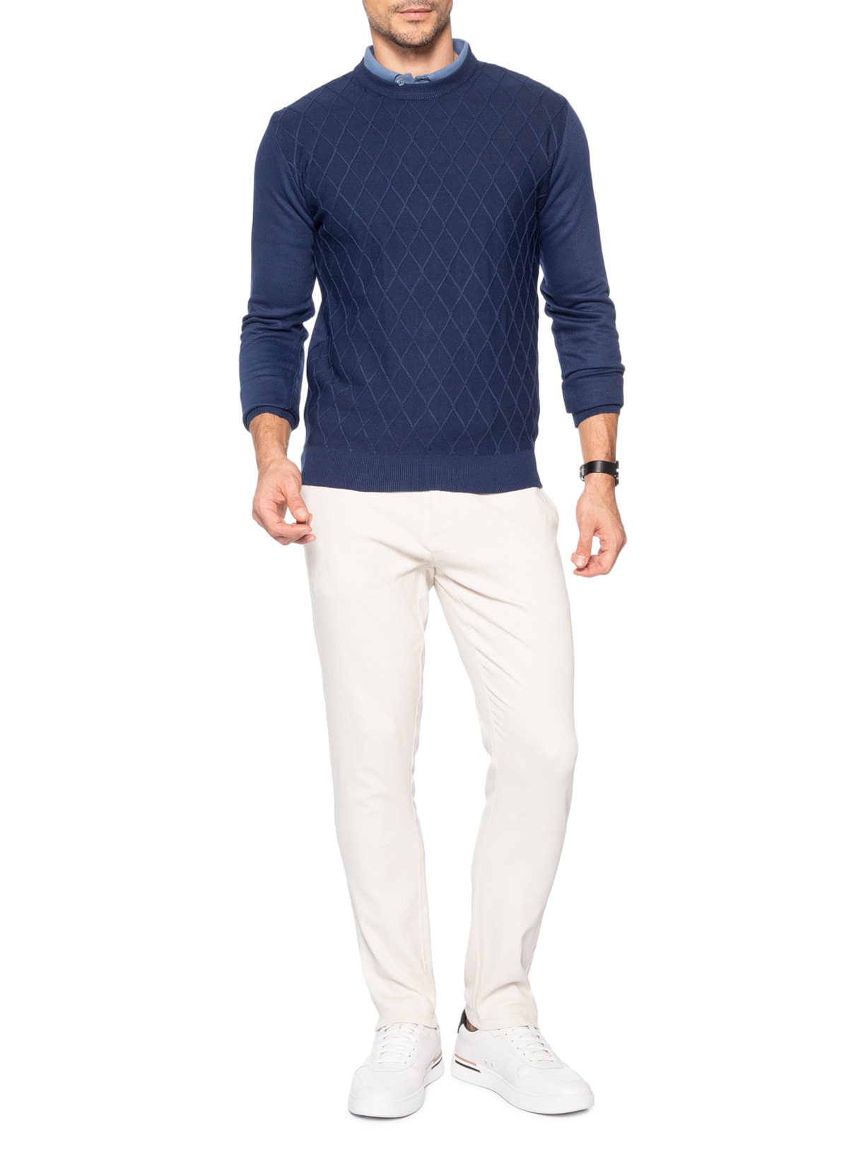 Tricot Masculino Gola Redonda Texturizado Azul '2 Essential