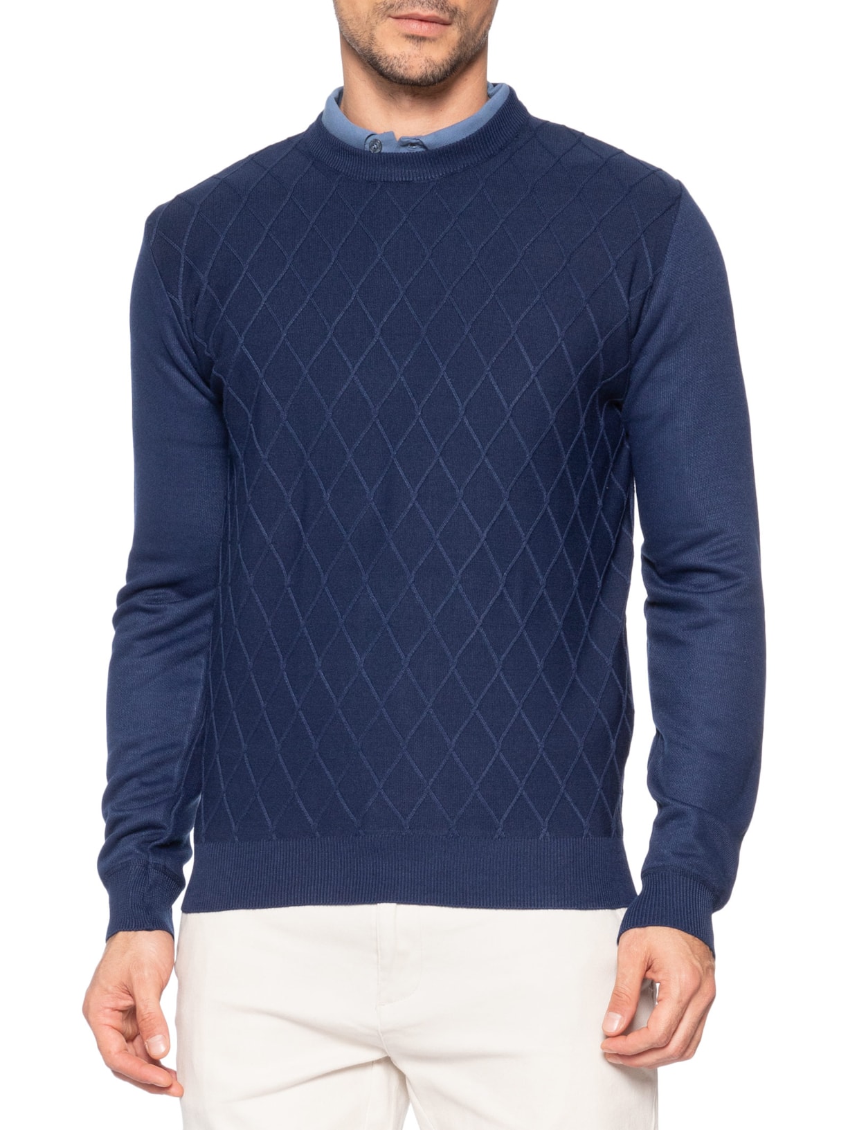 Tricot Masculino Gola Redonda Texturizado Azul '2 Essential