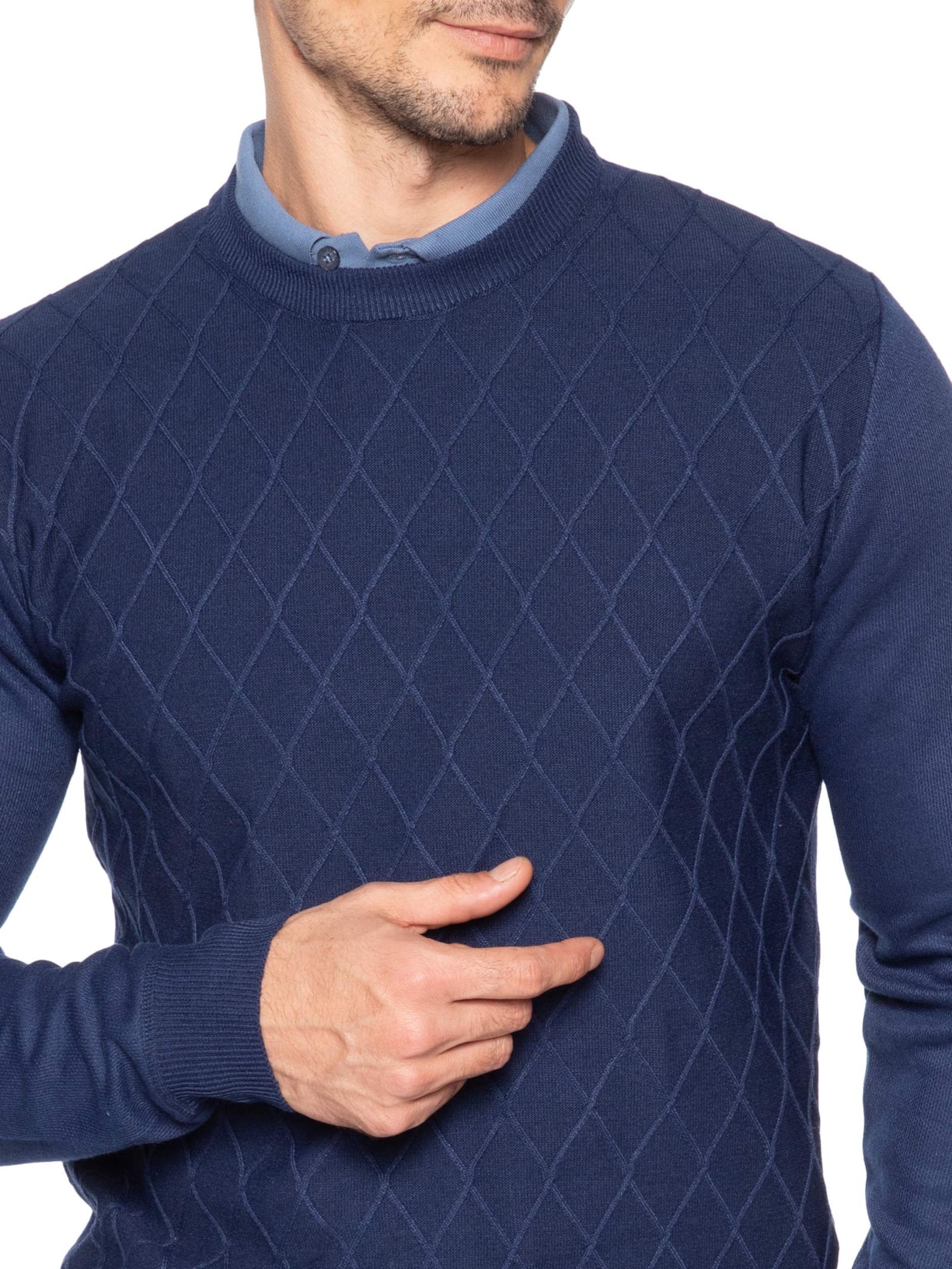Tricot Masculino Gola Redonda Texturizado Azul '2 Essential