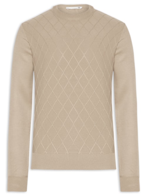 Tricot Masculino Gola Redonda Texturizado - Bege