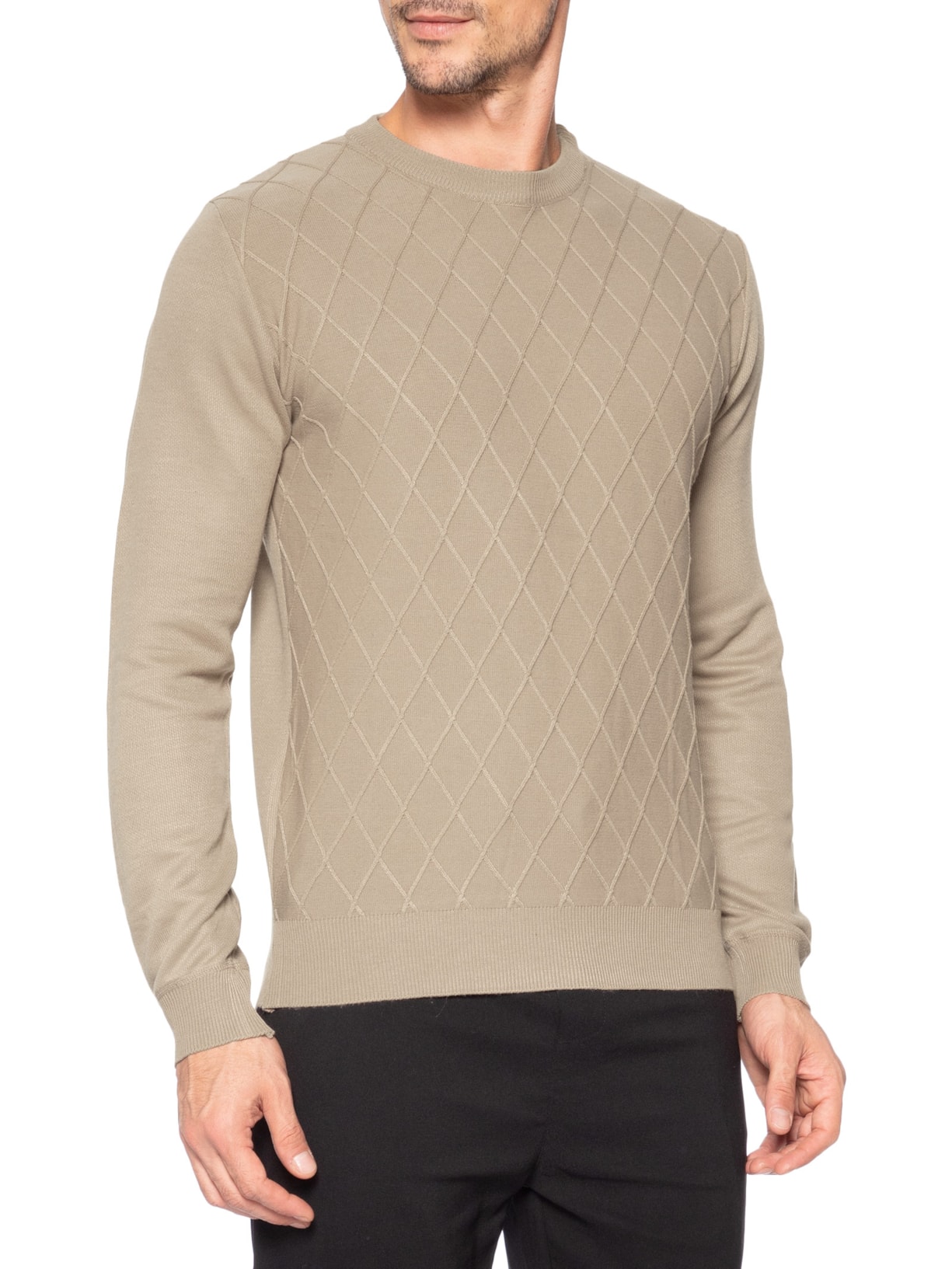 Tricot Masculino Gola Redonda Texturizado Bege '2 Essential