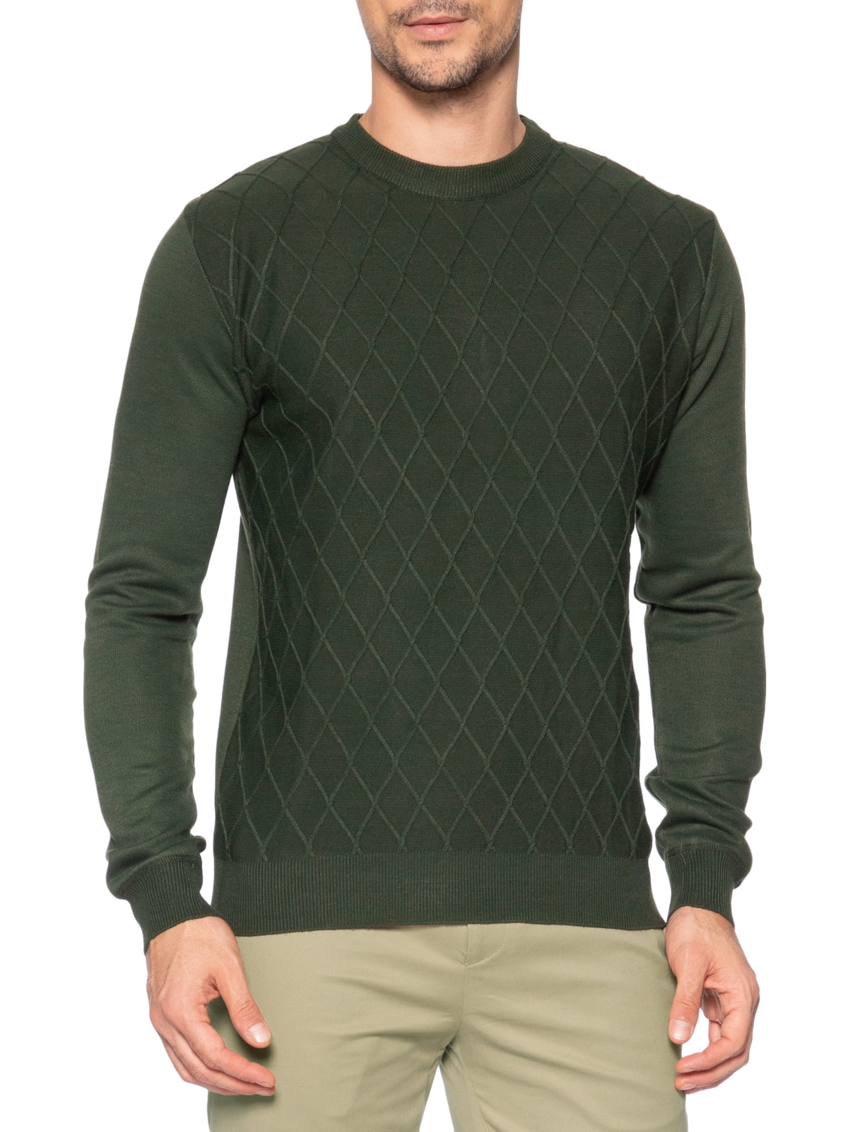 Tricot Masculino Gola Redonda Texturizado Verde '2 Essential