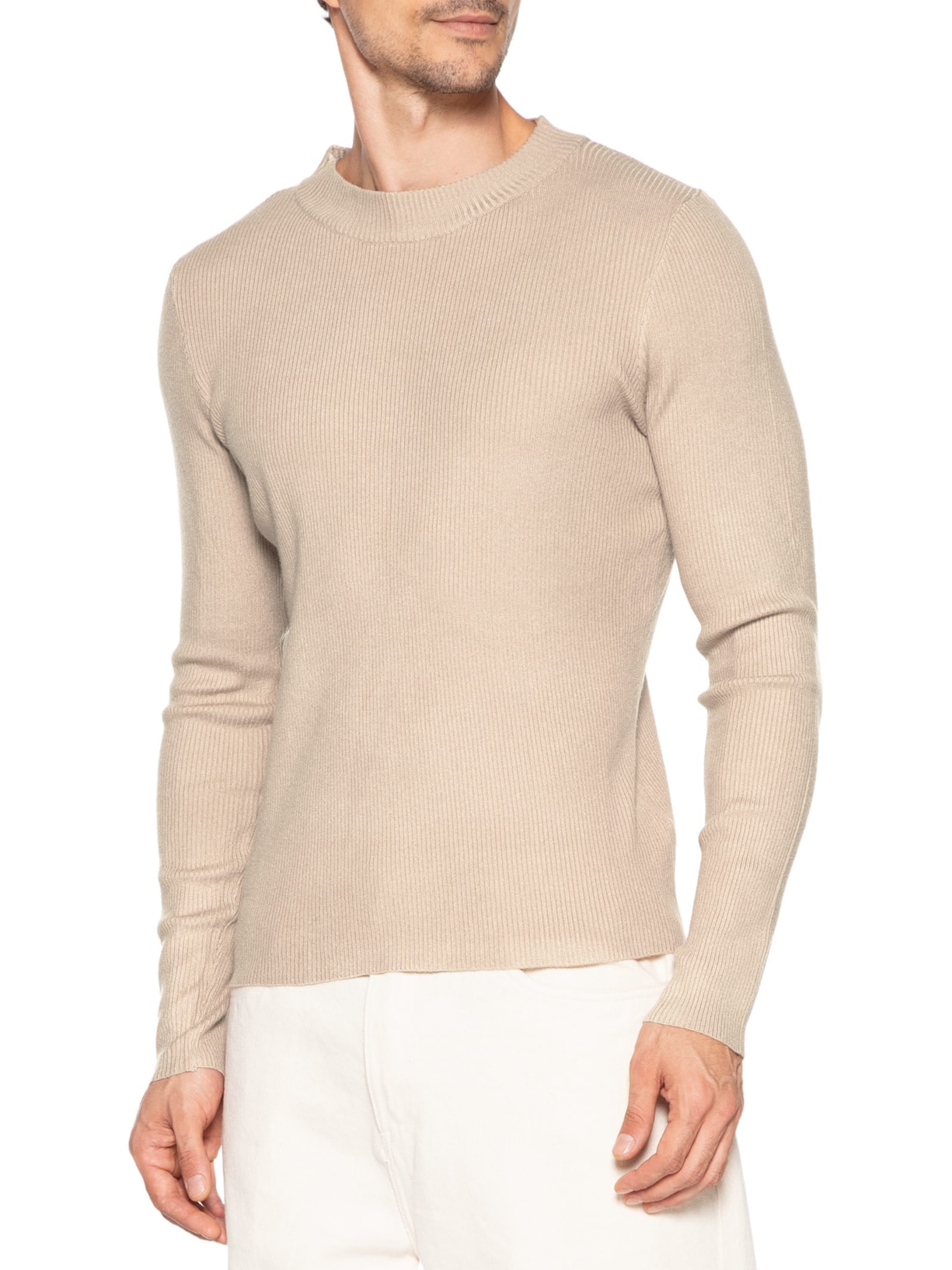 Tricot Masculino Gola Redonda Viscose Bege '2 Essential