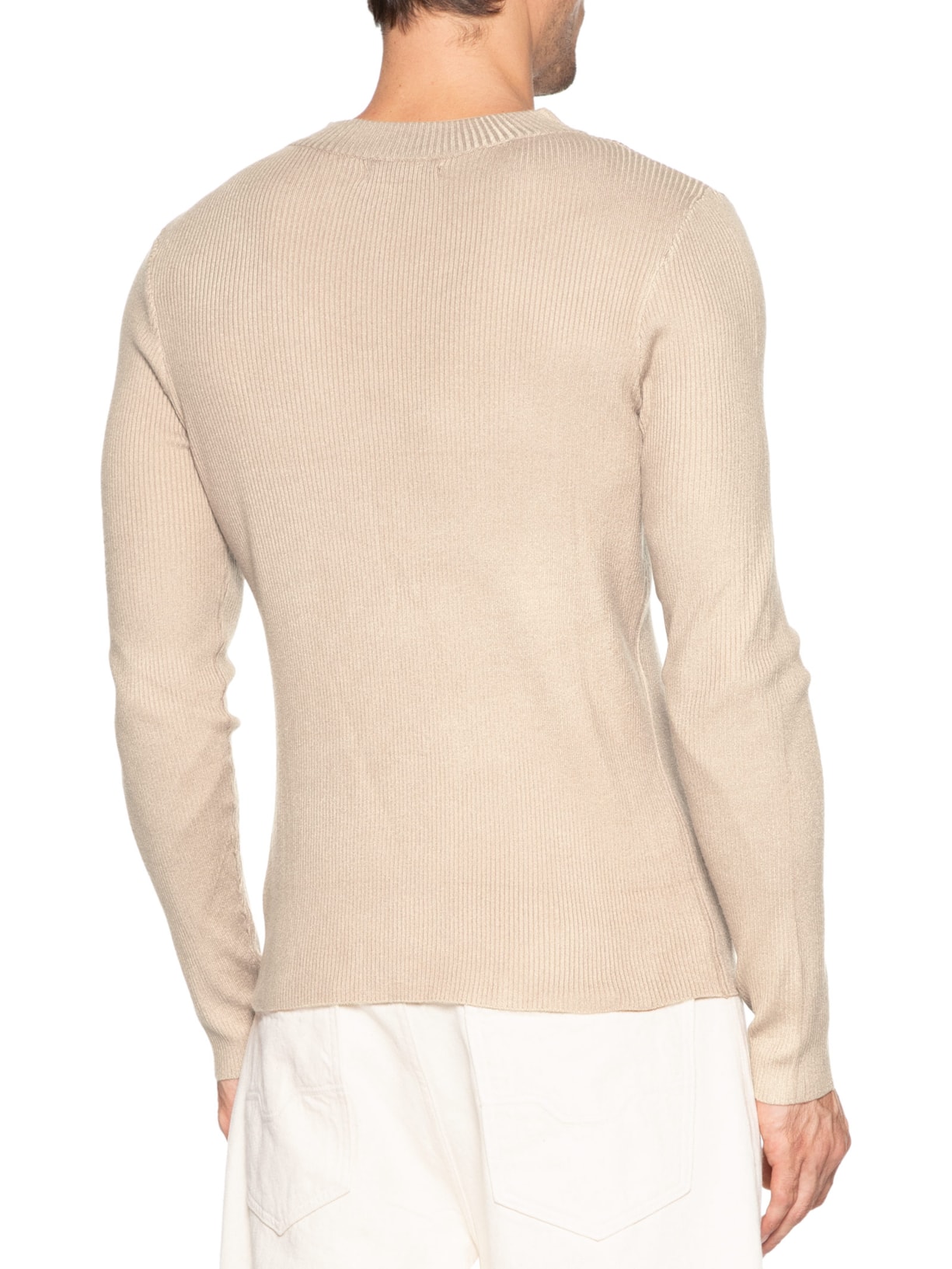 Tricot Masculino Gola Redonda Viscose Bege '2 Essential