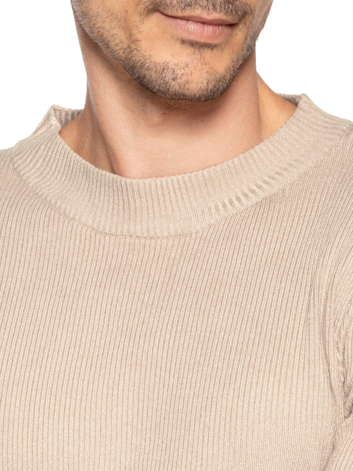 Tricot Masculino Gola Redonda Viscose Bege '2 Essential