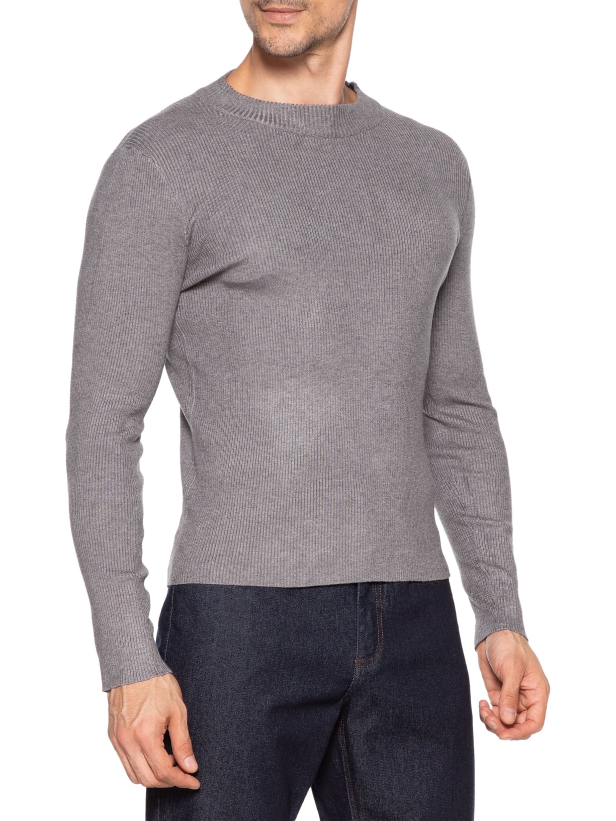 Tricot Masculino Gola Redonda Viscose Cinza '2 Essential