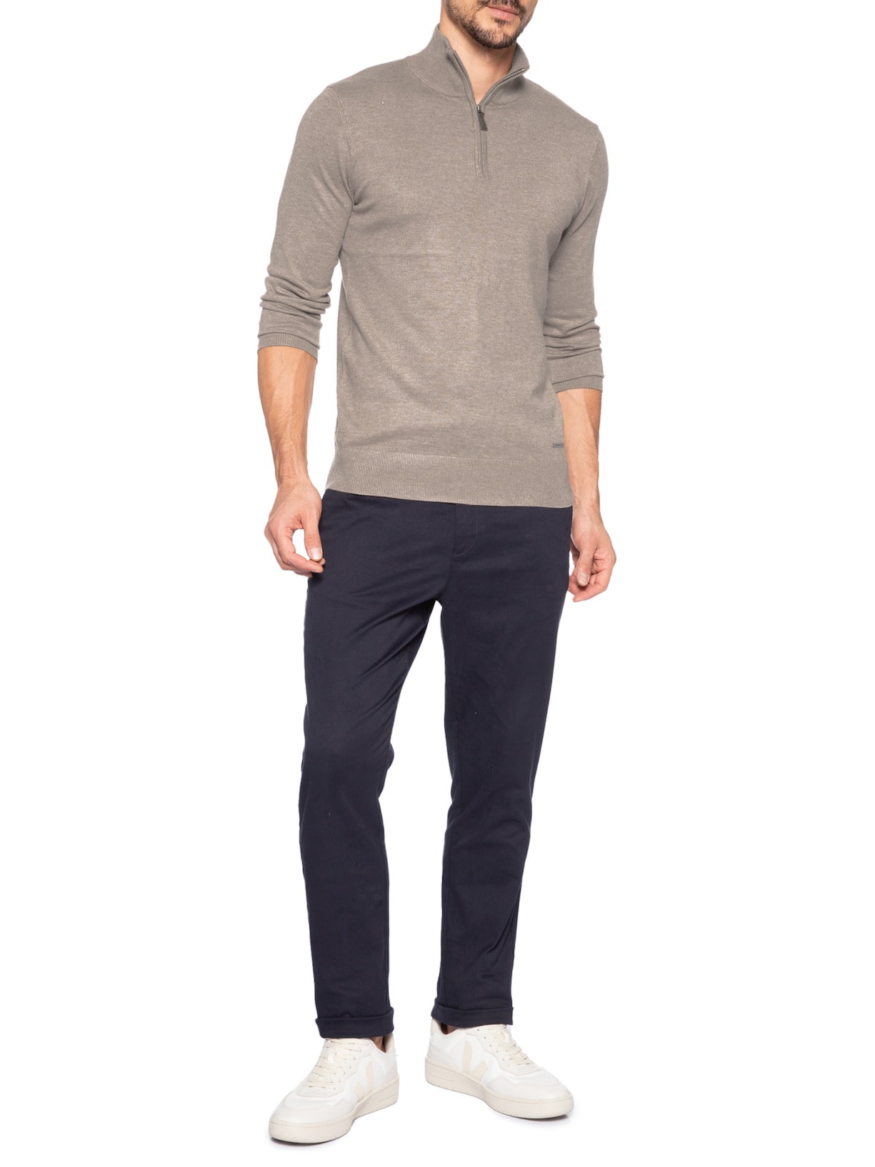 Tricot Masculino Meio Zíper Mescla Touch Cinza Reserva