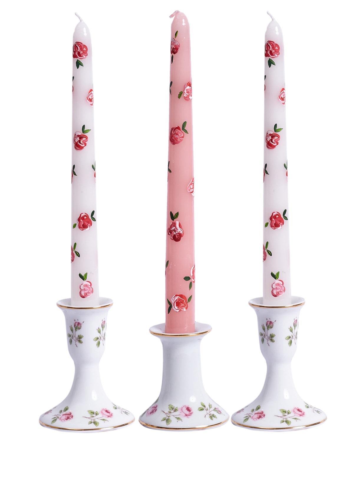 Trio de Velas Castiçal Flowers - Rosa