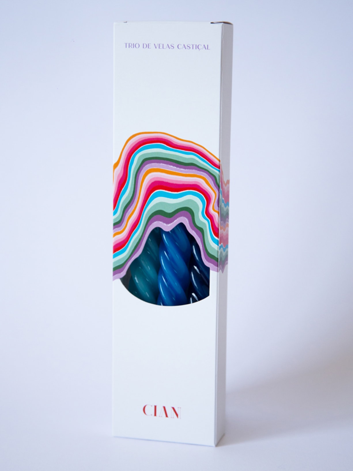 Trio de Velas Castiçal Rainbow Azul Cian Candle