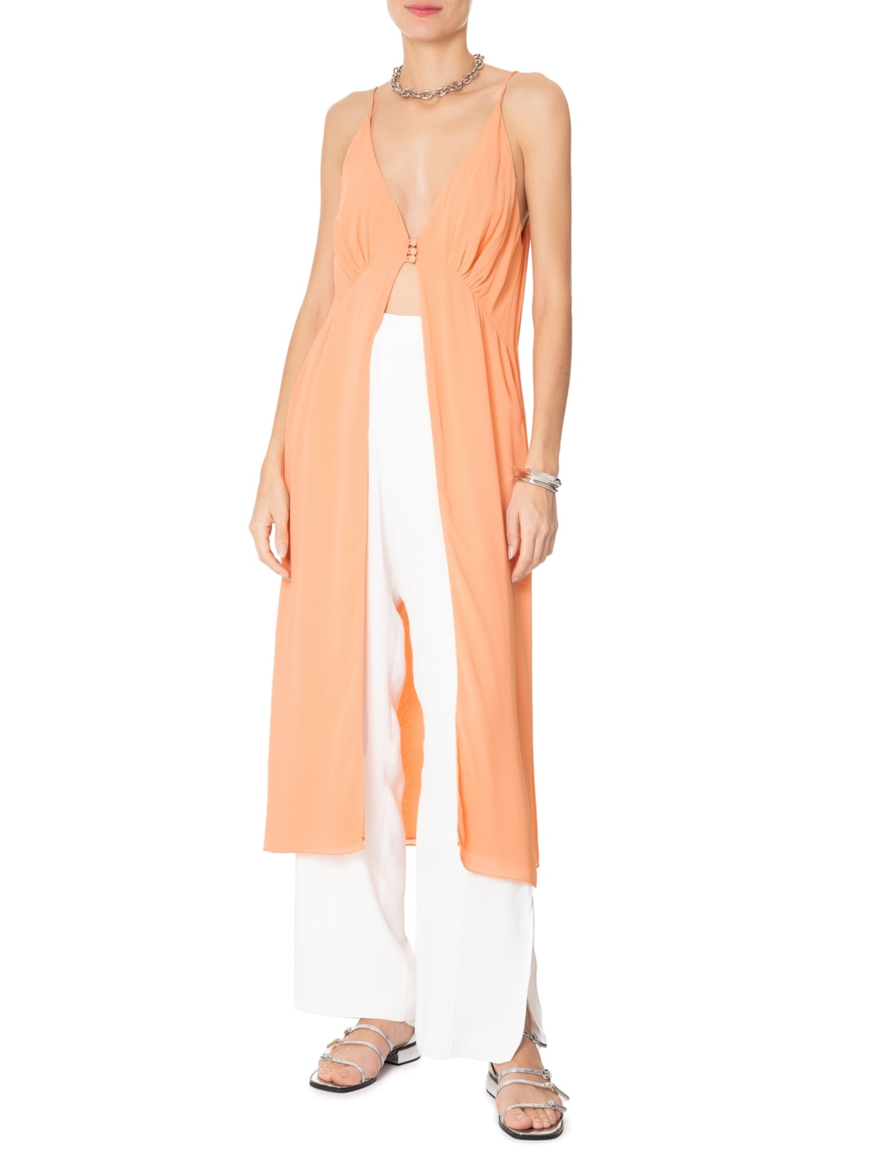 Túnica Feminina Alça Coral Concha Com Abertura Laranja Animale