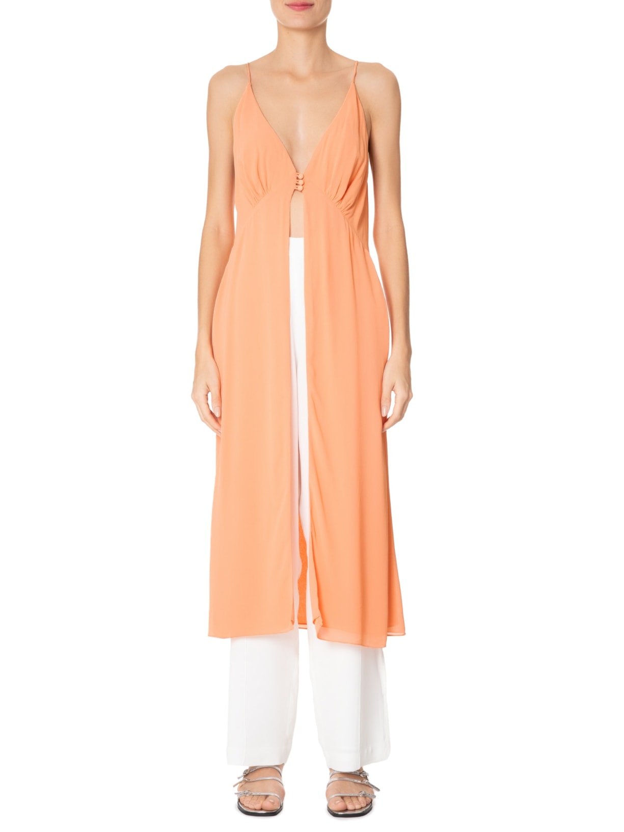 Túnica Feminina Alça Coral Concha Com Abertura Laranja Animale