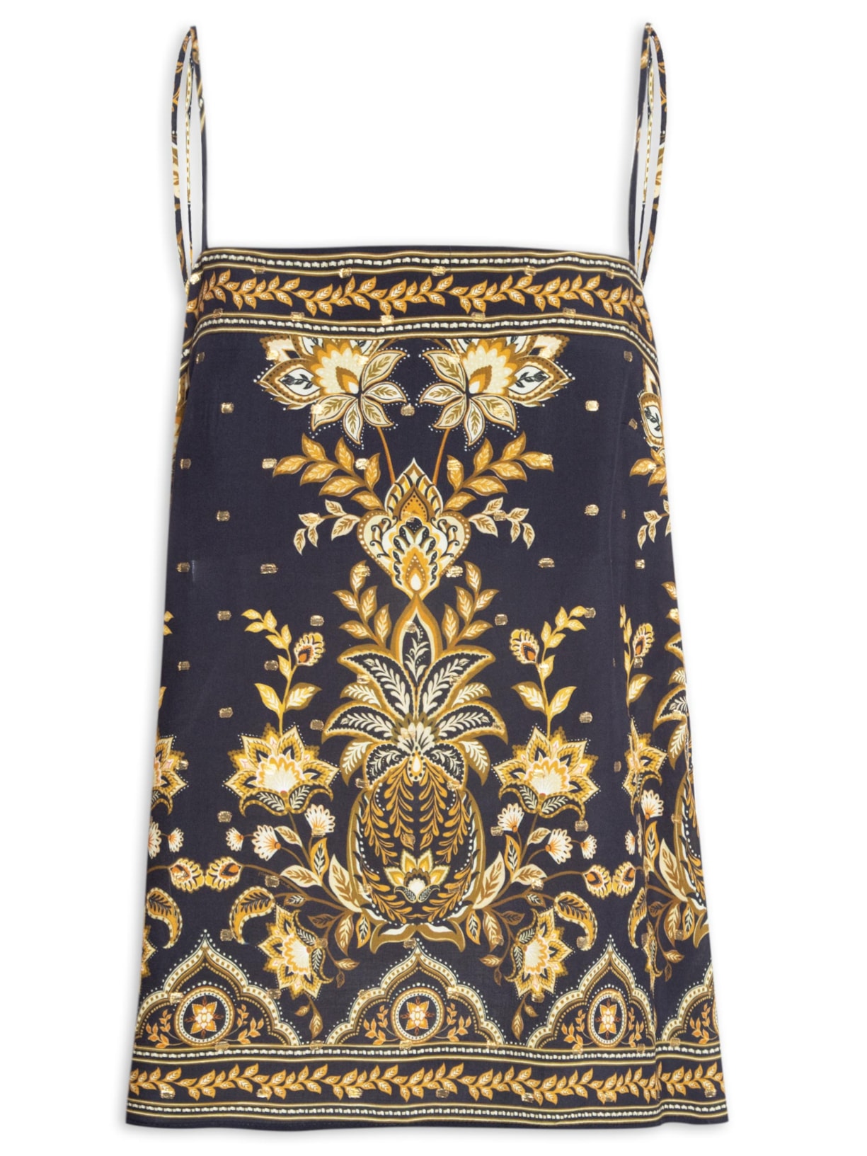 Túnica Feminina Amarração Flora Abacaxi - Preto