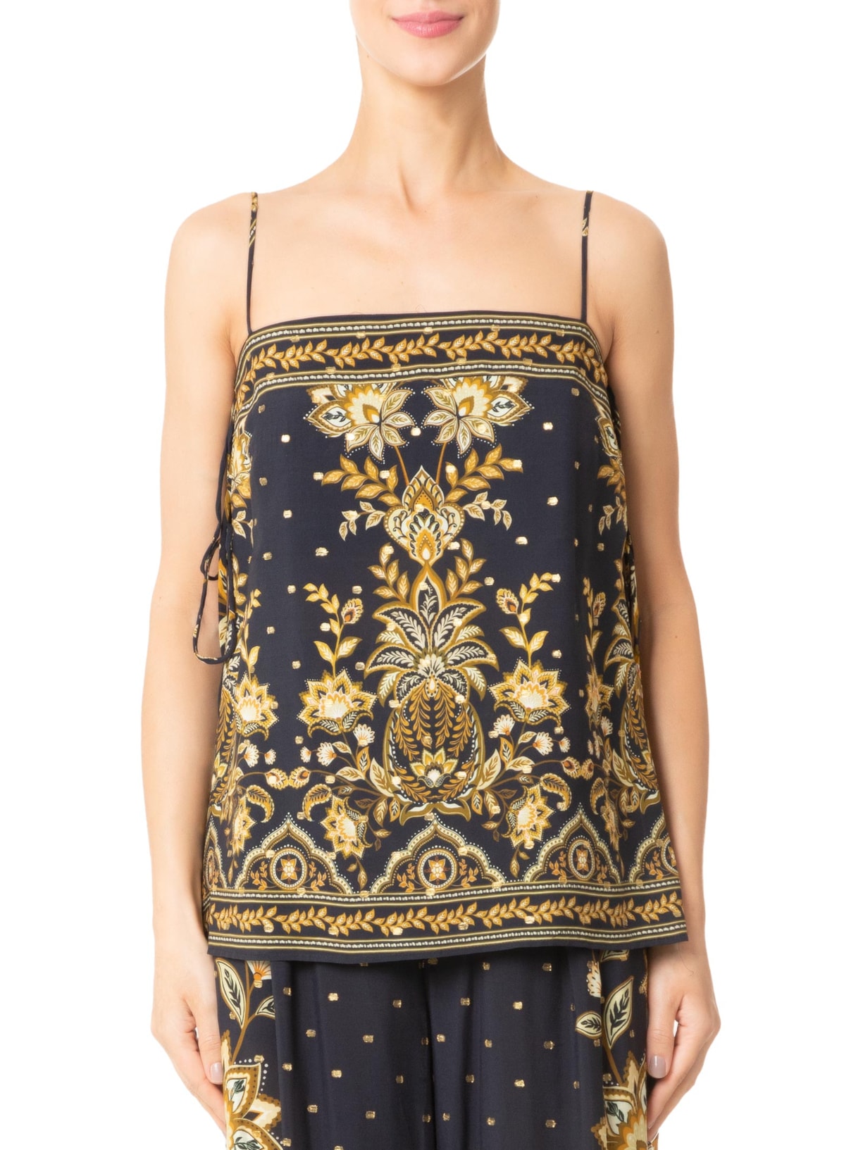 Túnica Feminina Amarração Flora Abacaxi Preto Farm