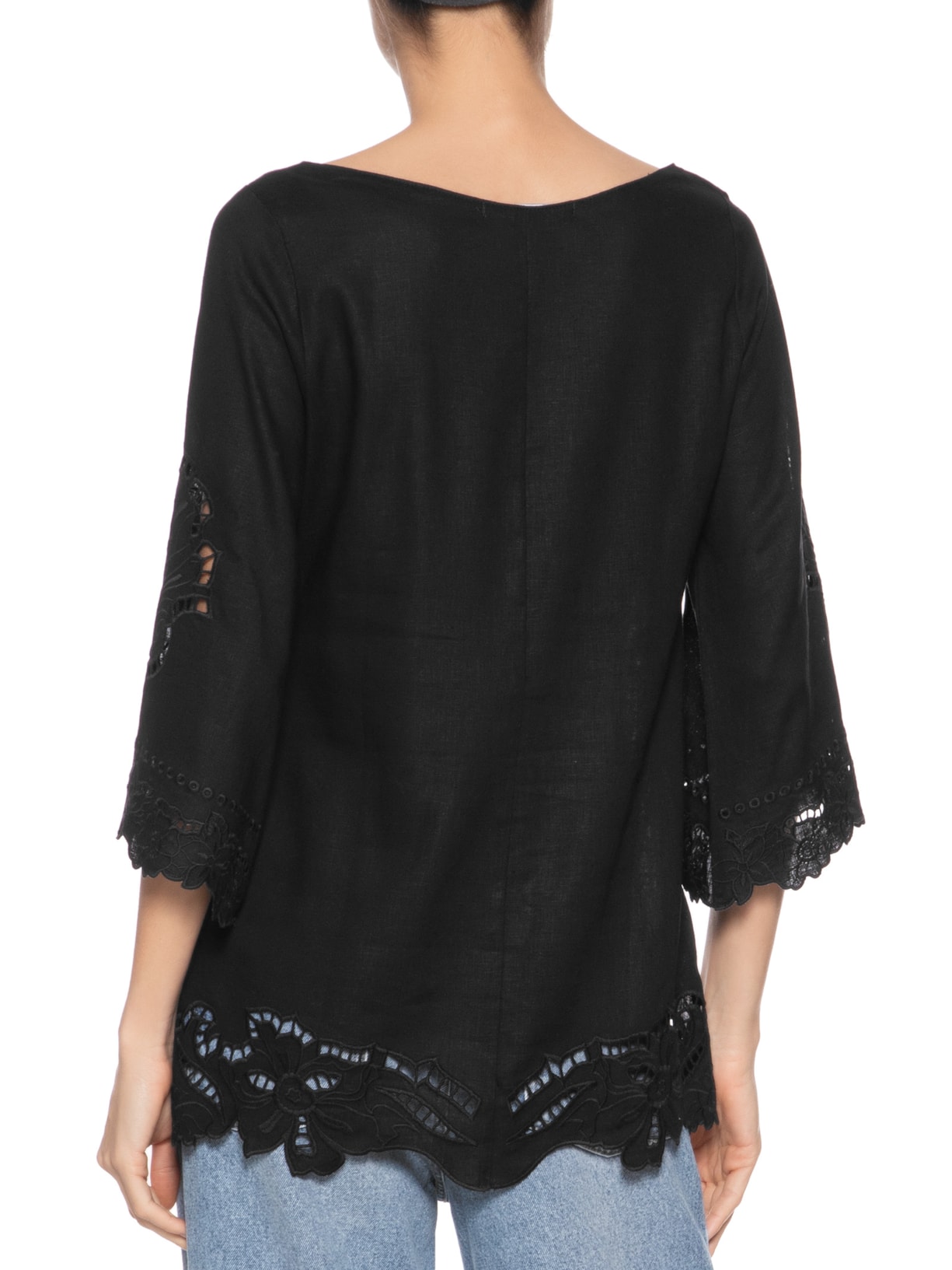 Túnica Feminina Bordado Bloom Preto Maria Filó