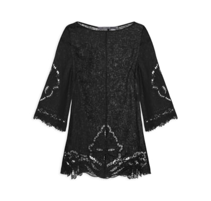 Túnica Feminina Bordado Bloom - Preto