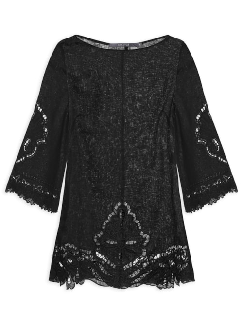 Túnica Feminina Bordado Bloom - Preto