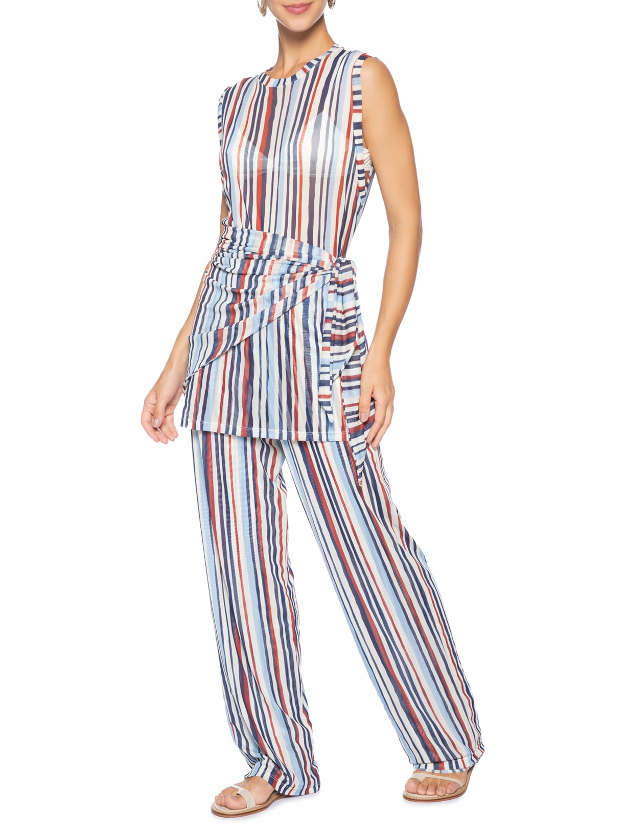 Túnica Feminina com Lenço Estampa Listra Verano – Azul Dress To