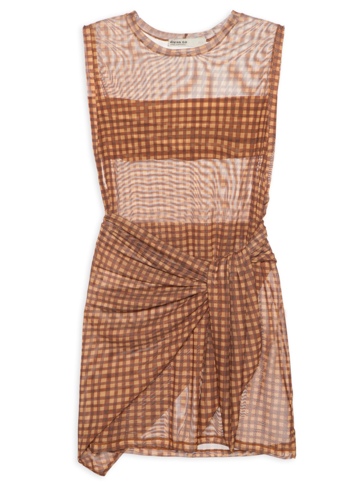 Túnica Feminina Com Lenço Estampa Vichy - Marrom