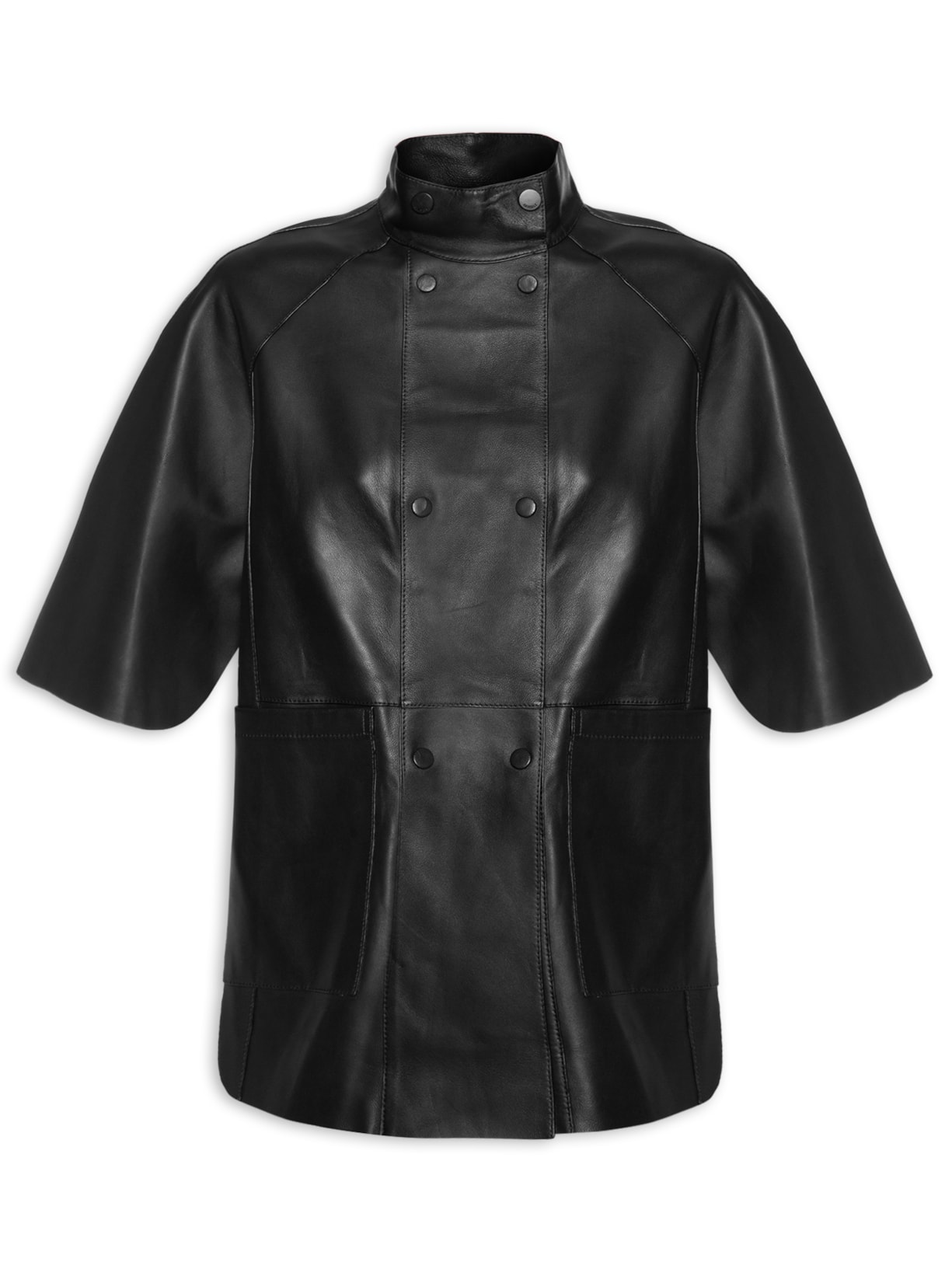 Túnica Feminina De Couro Oversized Fraldada - Preto